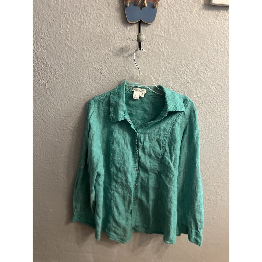 Coldwater Creek‎ Button Down Shirt Green  Size 1X Women Linen